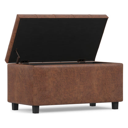 Distressed Saddle Brown Distressed Vegan Leather | Cosmopolitan Storage Ottoman in Distressed Vegan Leather