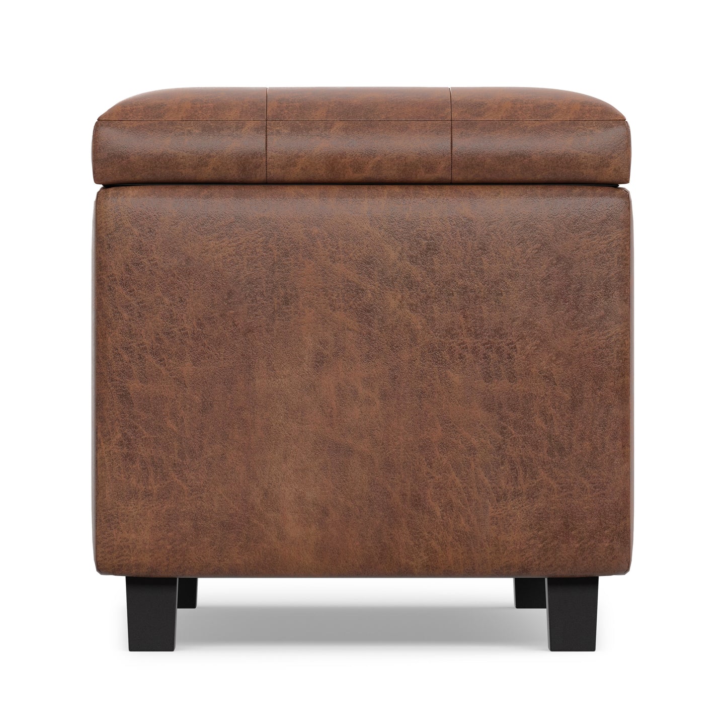 Distressed Saddle Brown Distressed Vegan Leather | Cosmopolitan Storage Ottoman in Distressed Vegan Leather