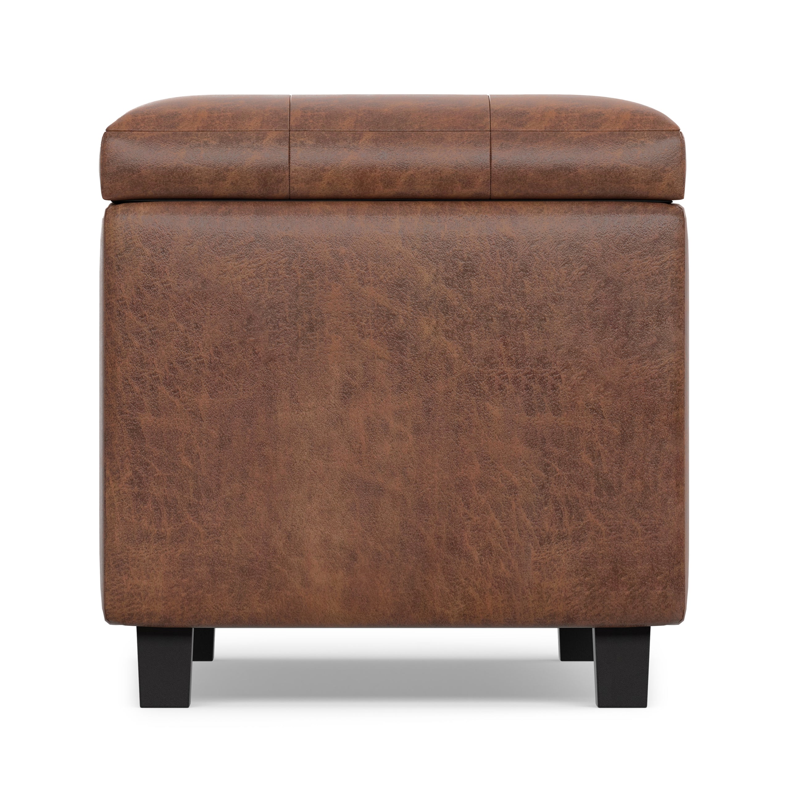 Distressed Saddle Brown Distressed Vegan Leather | Cosmopolitan Storage Ottoman in Distressed Vegan Leather