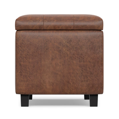Distressed Saddle Brown Distressed Vegan Leather | Cosmopolitan Storage Ottoman in Distressed Vegan Leather