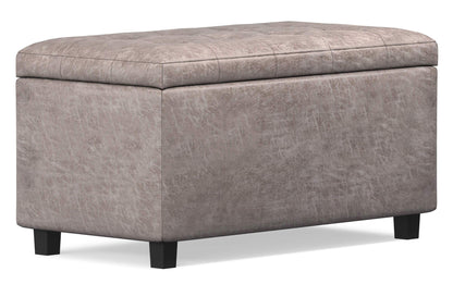 Distressed Grey Taupe Distressed Vegan Leather | Cosmopolitan Faux Air Leather Storage Ottoman