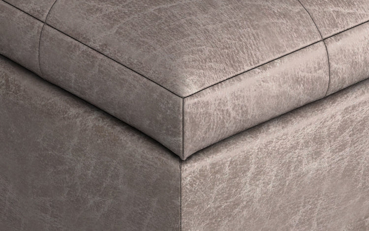 Distressed Grey Taupe Distressed Vegan Leather | Cosmopolitan Faux Air Leather Storage Ottoman