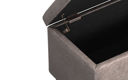 Distressed Grey Taupe Distressed Vegan Leather | Cosmopolitan Faux Air Leather Storage Ottoman