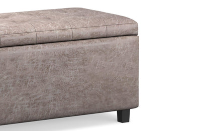 Distressed Grey Taupe Distressed Vegan Leather | Cosmopolitan Faux Air Leather Storage Ottoman