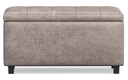 Distressed Grey Taupe Distressed Vegan Leather | Cosmopolitan Faux Air Leather Storage Ottoman