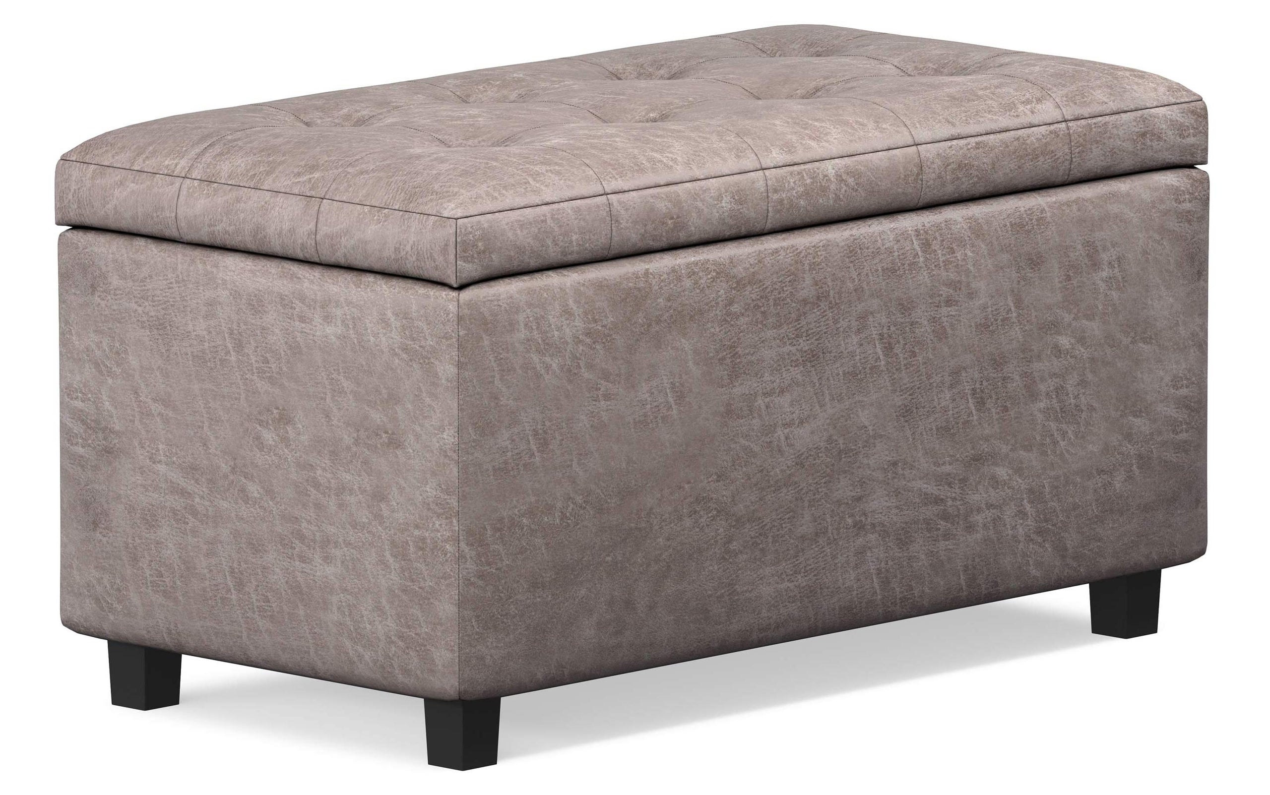 Distressed Grey Taupe Distressed Vegan Leather | Cosmopolitan Faux Air Leather Storage Ottoman