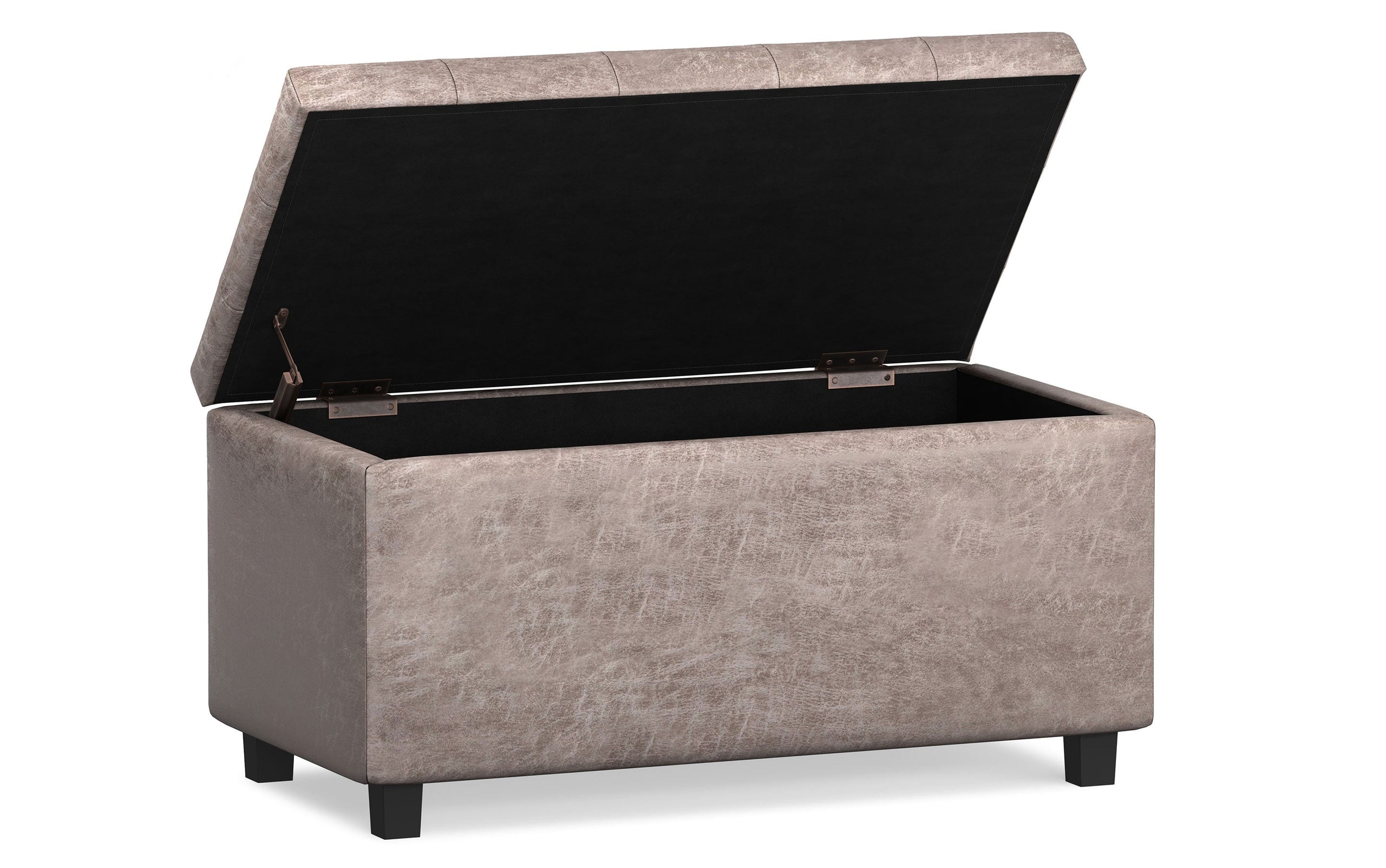 Distressed Grey Taupe Distressed Vegan Leather | Cosmopolitan Faux Air Leather Storage Ottoman