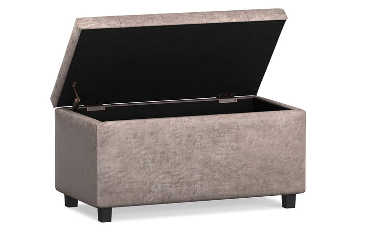 Distressed Grey Taupe Distressed Vegan Leather | Cosmopolitan Faux Air Leather Storage Ottoman