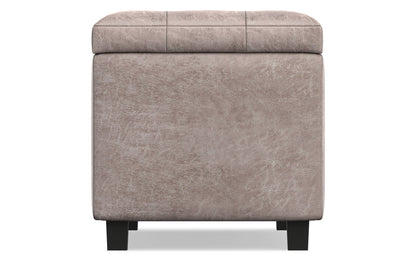 Distressed Grey Taupe Distressed Vegan Leather | Cosmopolitan Faux Air Leather Storage Ottoman