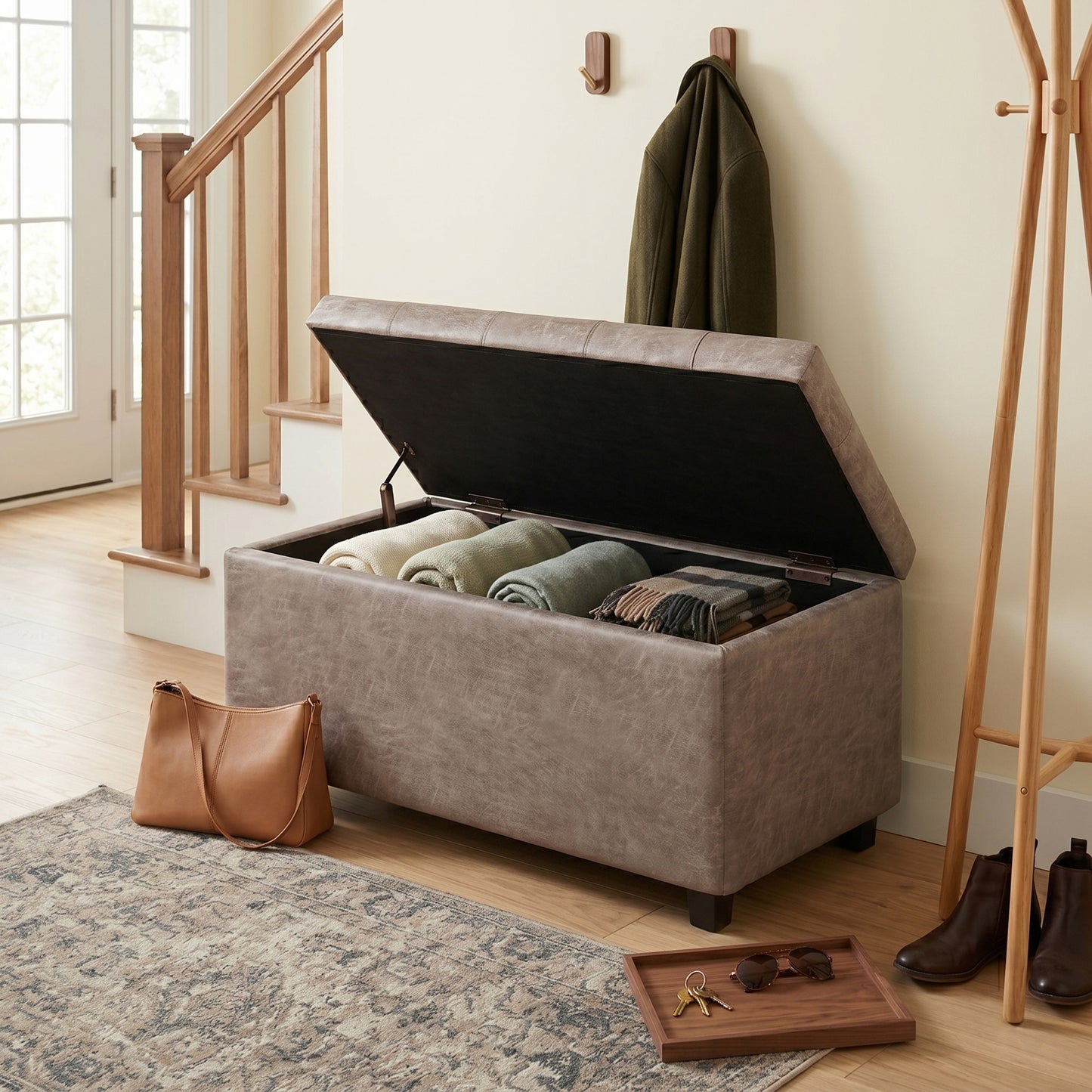 Distressed Grey Taupe Distressed Vegan Leather | Cosmopolitan Storage Ottoman in Distressed Vegan Leather