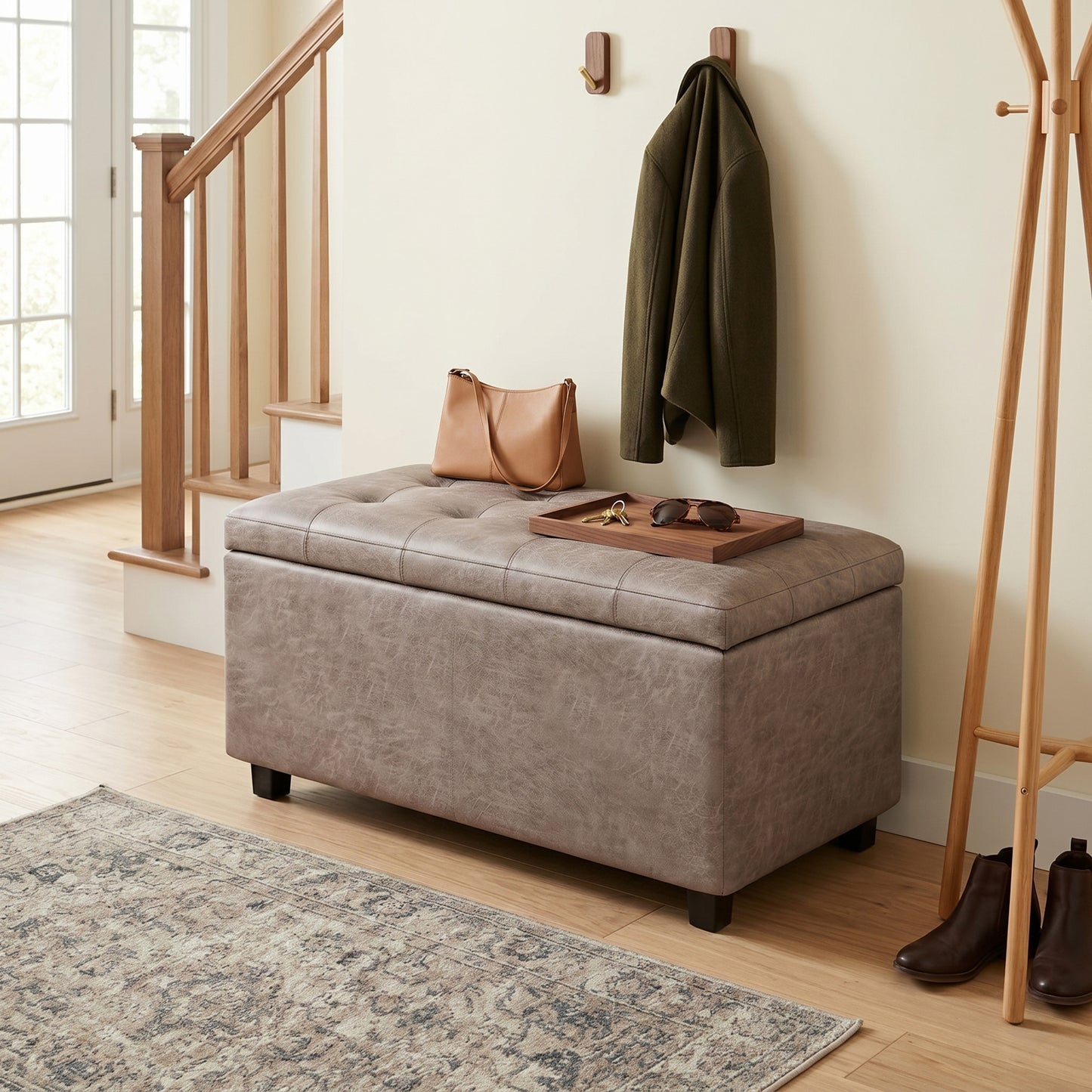 Distressed Grey Taupe Distressed Vegan Leather | Cosmopolitan Storage Ottoman in Distressed Vegan Leather