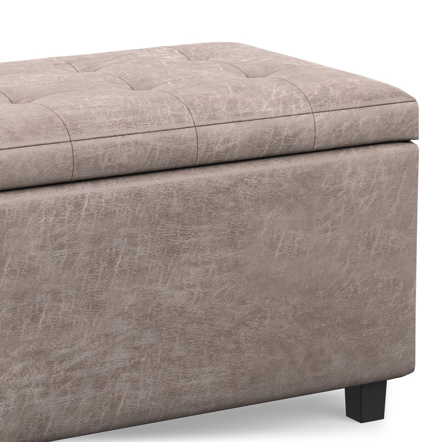 Distressed Grey Taupe Distressed Vegan Leather | Cosmopolitan Storage Ottoman in Distressed Vegan Leather