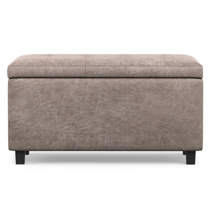 Distressed Grey Taupe Distressed Vegan Leather | Cosmopolitan Storage Ottoman in Distressed Vegan Leather