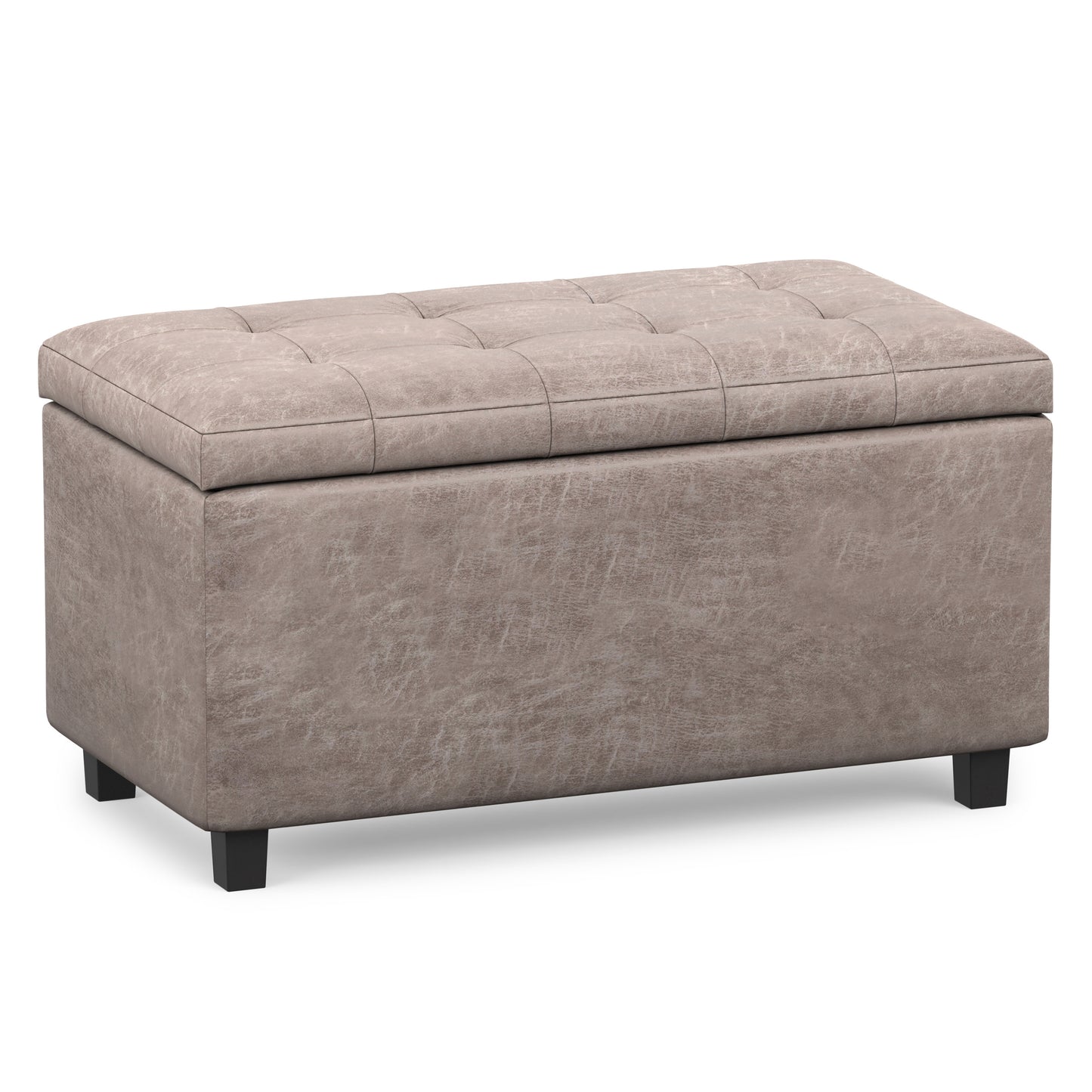 Distressed Grey Taupe Distressed Vegan Leather | Cosmopolitan Storage Ottoman in Distressed Vegan Leather