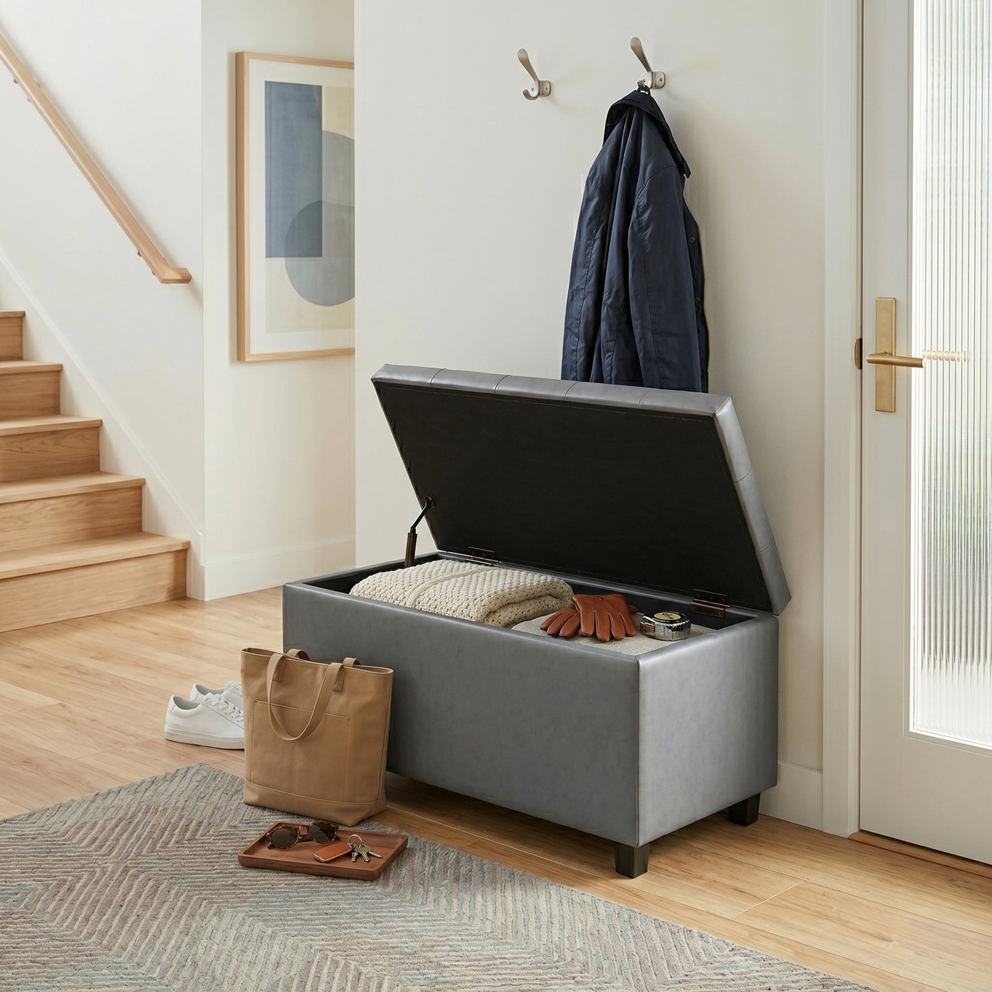 Stone Grey Vegan Leather | Cosmopolitan Storage Ottoman in Vegan Leather