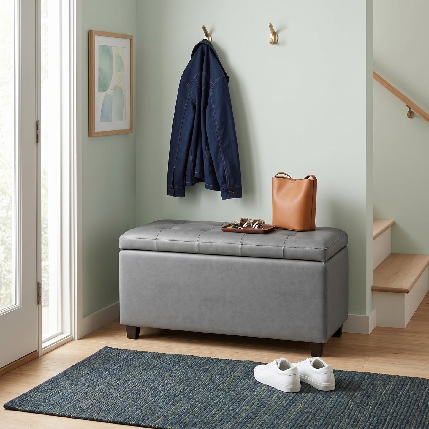 Stone Grey Vegan Leather | Cosmopolitan Storage Ottoman in Vegan Leather