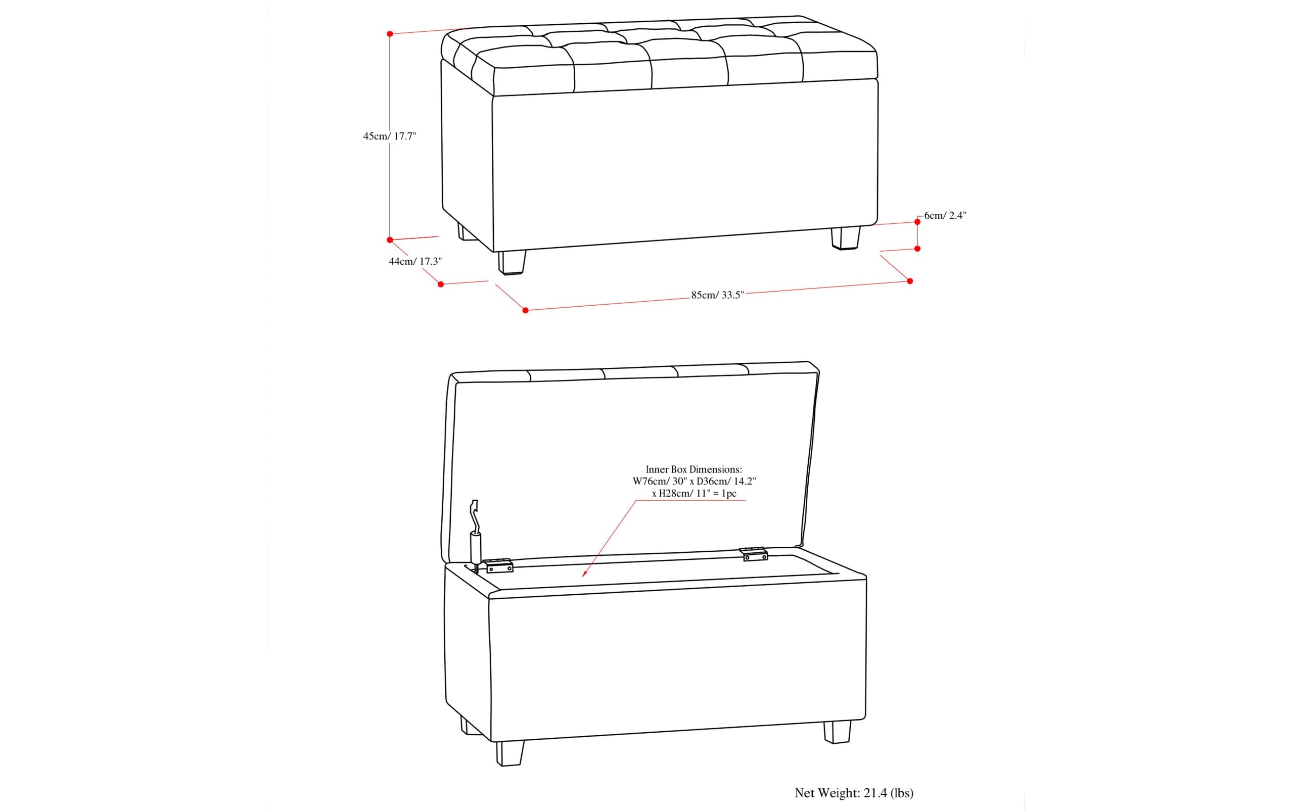 Red Vegan Leather | Cosmopolitan Vegan Leather Storage Ottoman