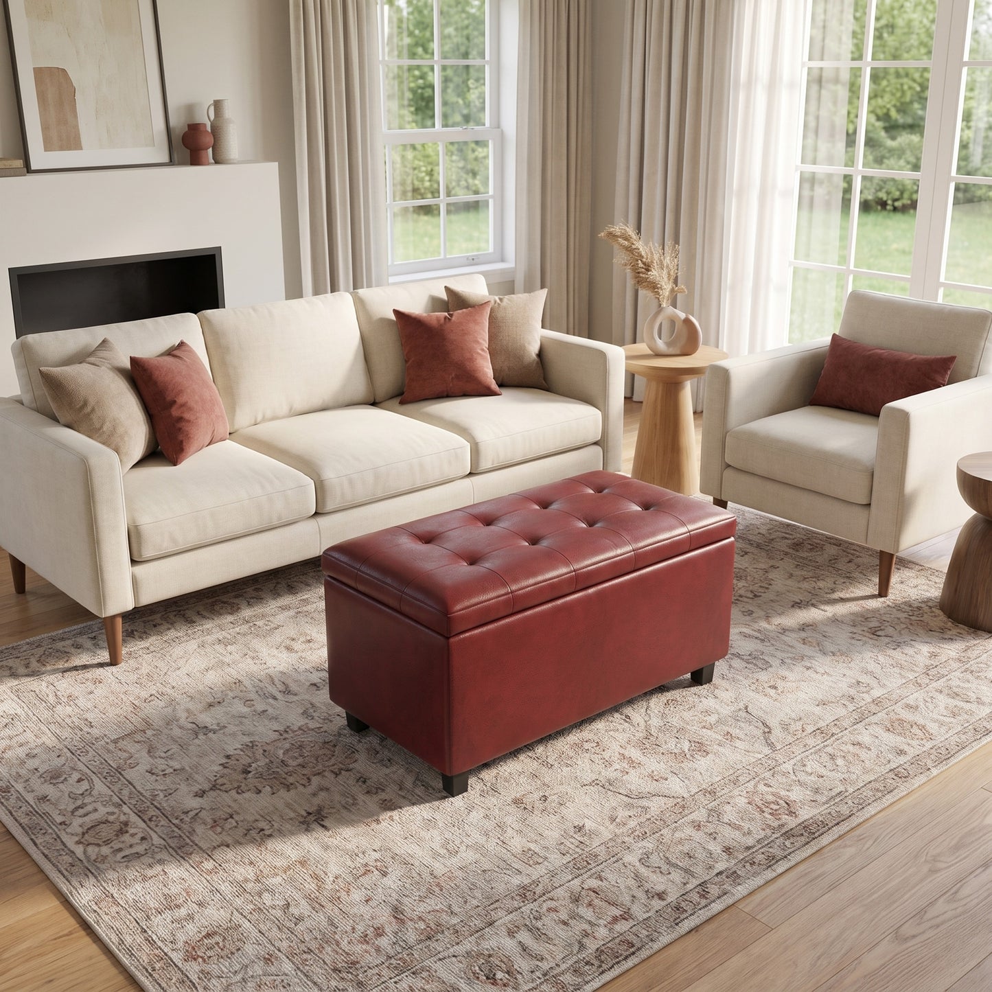 Red Vegan Leather | Cosmopolitan Storage Ottoman in Vegan Leather