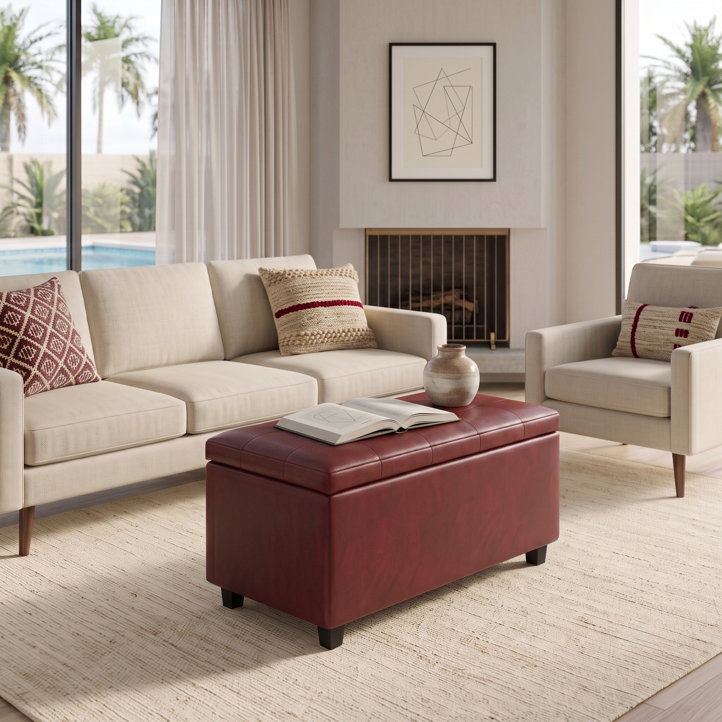 Red Vegan Leather | Cosmopolitan Storage Ottoman in Vegan Leather