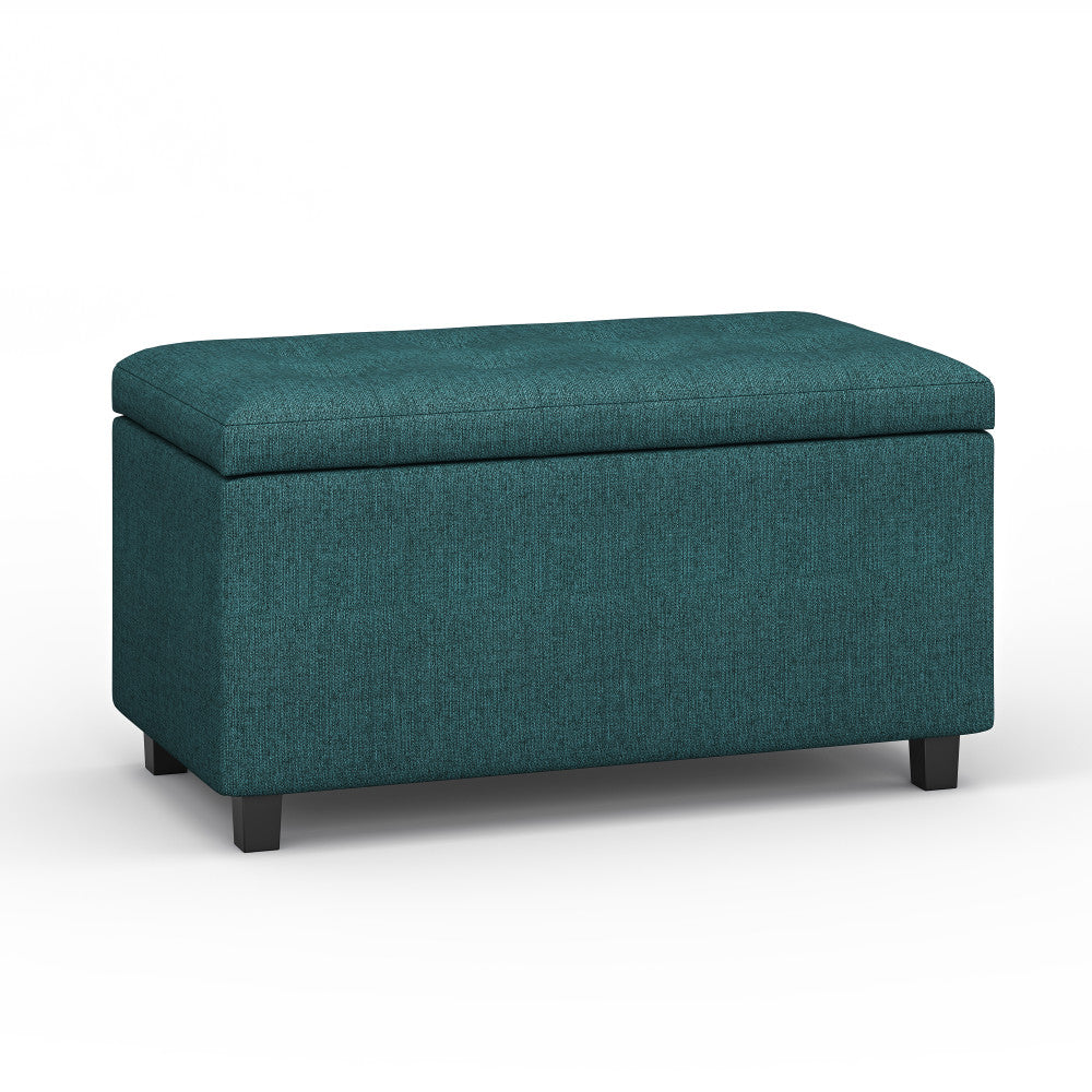 Teal Linen Style Fabric | Cosmopolitan Vegan Leather Storage Ottoman