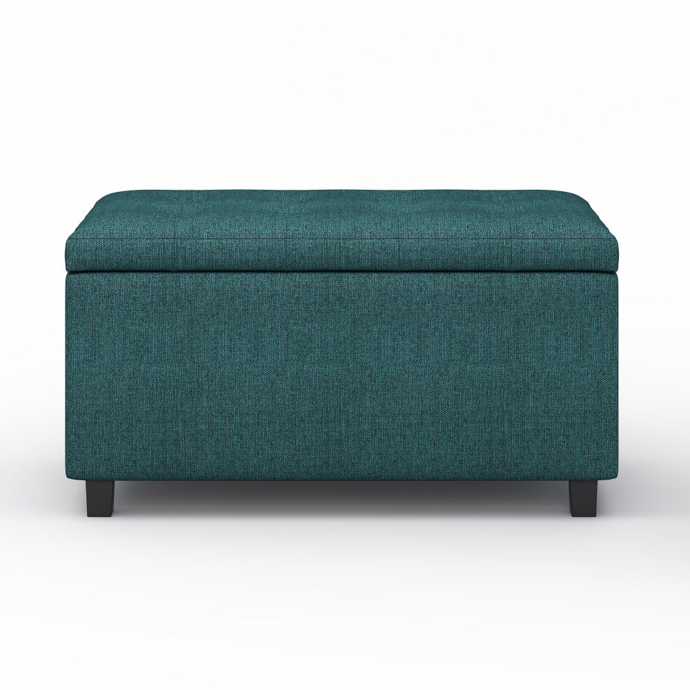 Teal Linen Style Fabric | Cosmopolitan Vegan Leather Storage Ottoman