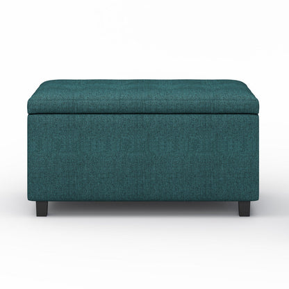 Teal Linen Style Fabric | Cosmopolitan Vegan Leather Storage Ottoman