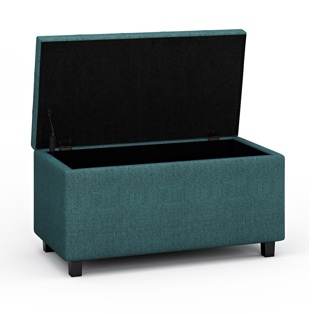 Teal Linen Style Fabric | Cosmopolitan Vegan Leather Storage Ottoman
