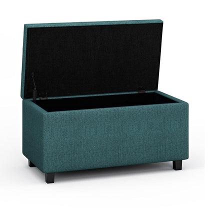 Teal Linen Style Fabric | Cosmopolitan Vegan Leather Storage Ottoman