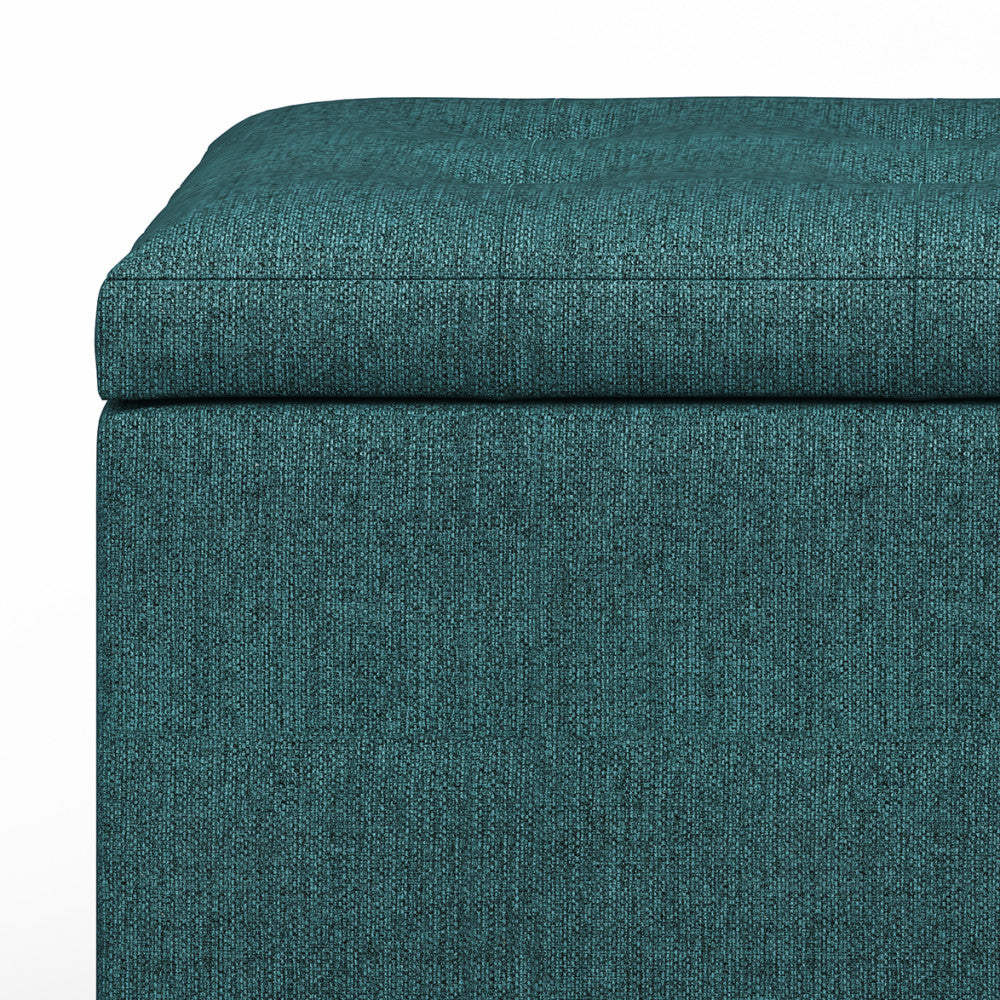 Teal Linen Style Fabric | Cosmopolitan Vegan Leather Storage Ottoman
