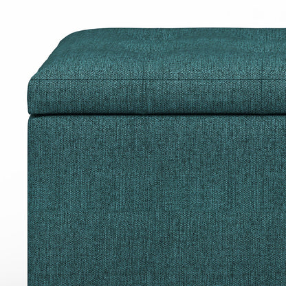 Teal Linen Style Fabric | Cosmopolitan Vegan Leather Storage Ottoman