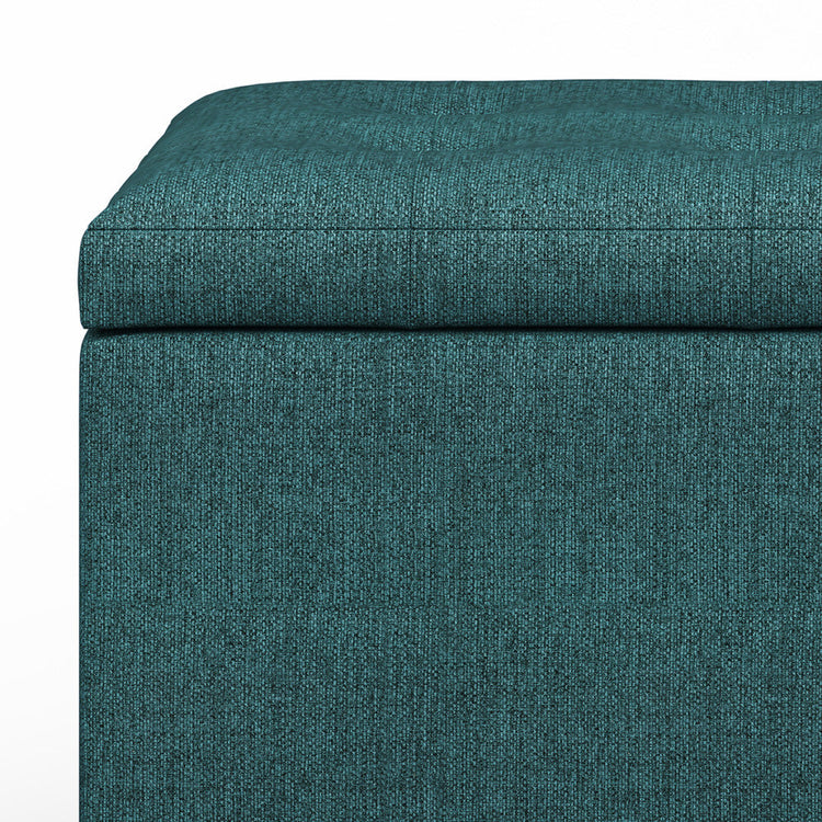 Teal Linen Style Fabric | Cosmopolitan Vegan Leather Storage Ottoman