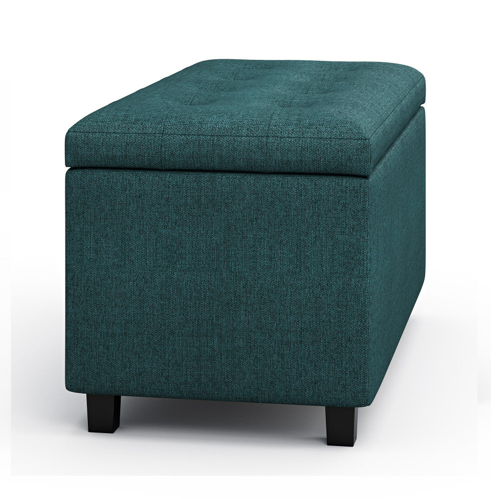 Teal Linen Style Fabric | Cosmopolitan Vegan Leather Storage Ottoman