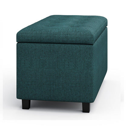 Teal Linen Style Fabric | Cosmopolitan Vegan Leather Storage Ottoman
