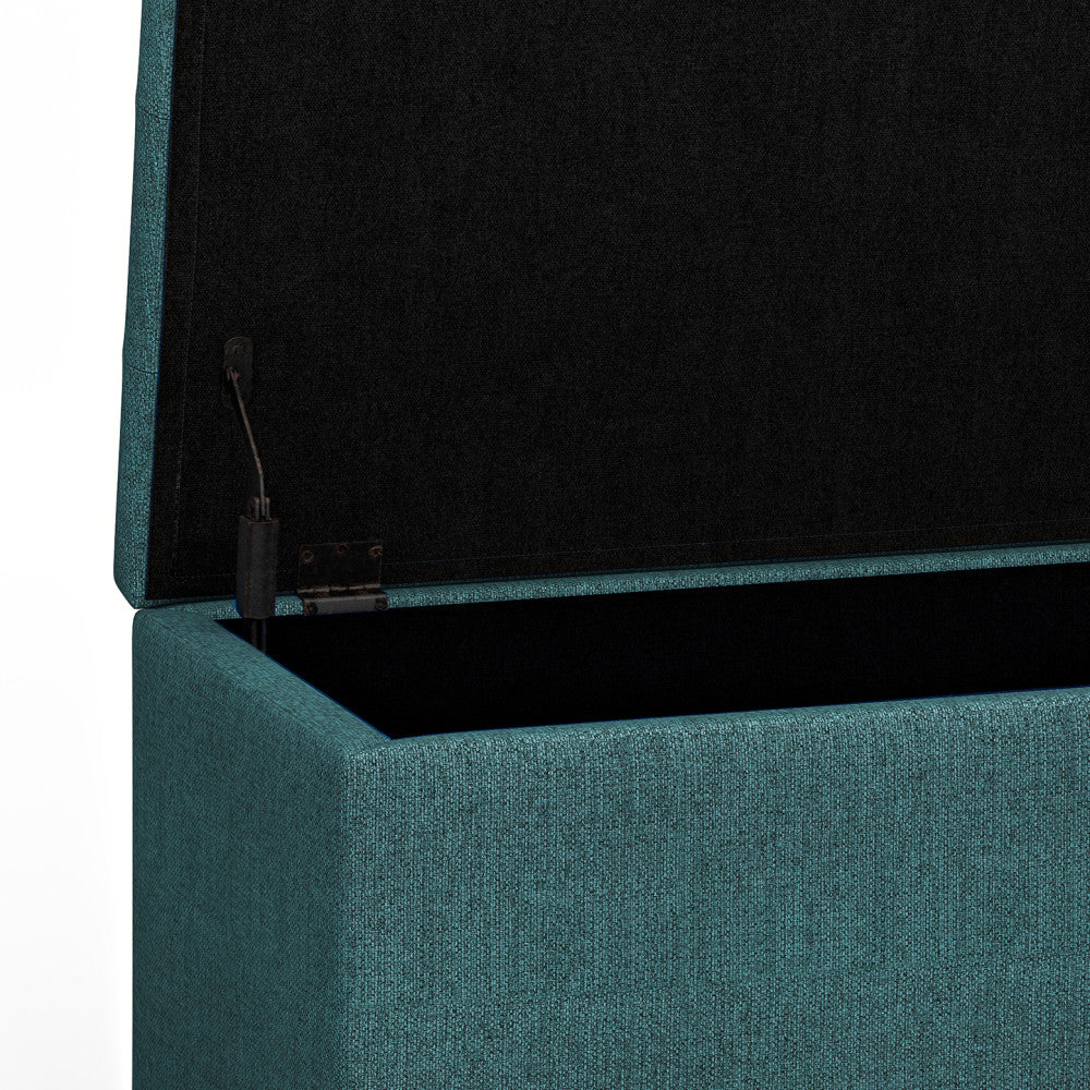 Teal Linen Style Fabric | Cosmopolitan Vegan Leather Storage Ottoman