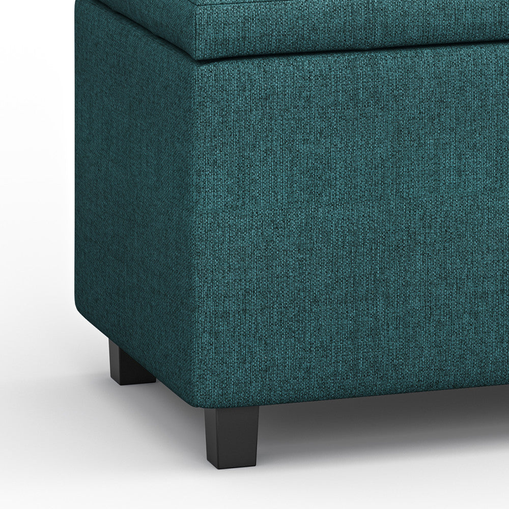 Teal Linen Style Fabric | Cosmopolitan Vegan Leather Storage Ottoman