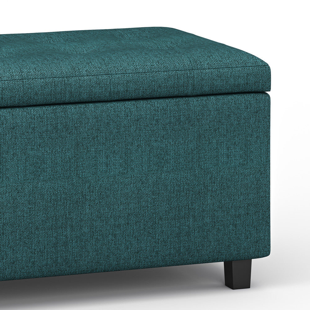 Teal Linen Style Fabric | Cosmopolitan Vegan Leather Storage Ottoman