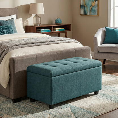 Teal Linen Style Fabric | Cosmopolitan Storage Ottoman in Linen