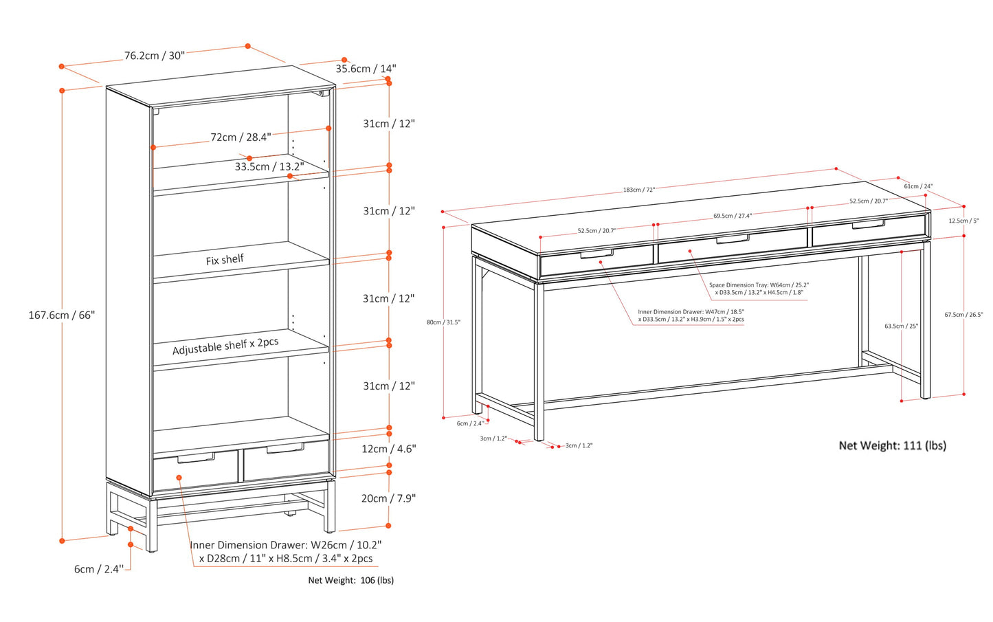 Walnut Walnut Veneer | Banting 72 inch Desk and 30 inch Bookcase in Walnut