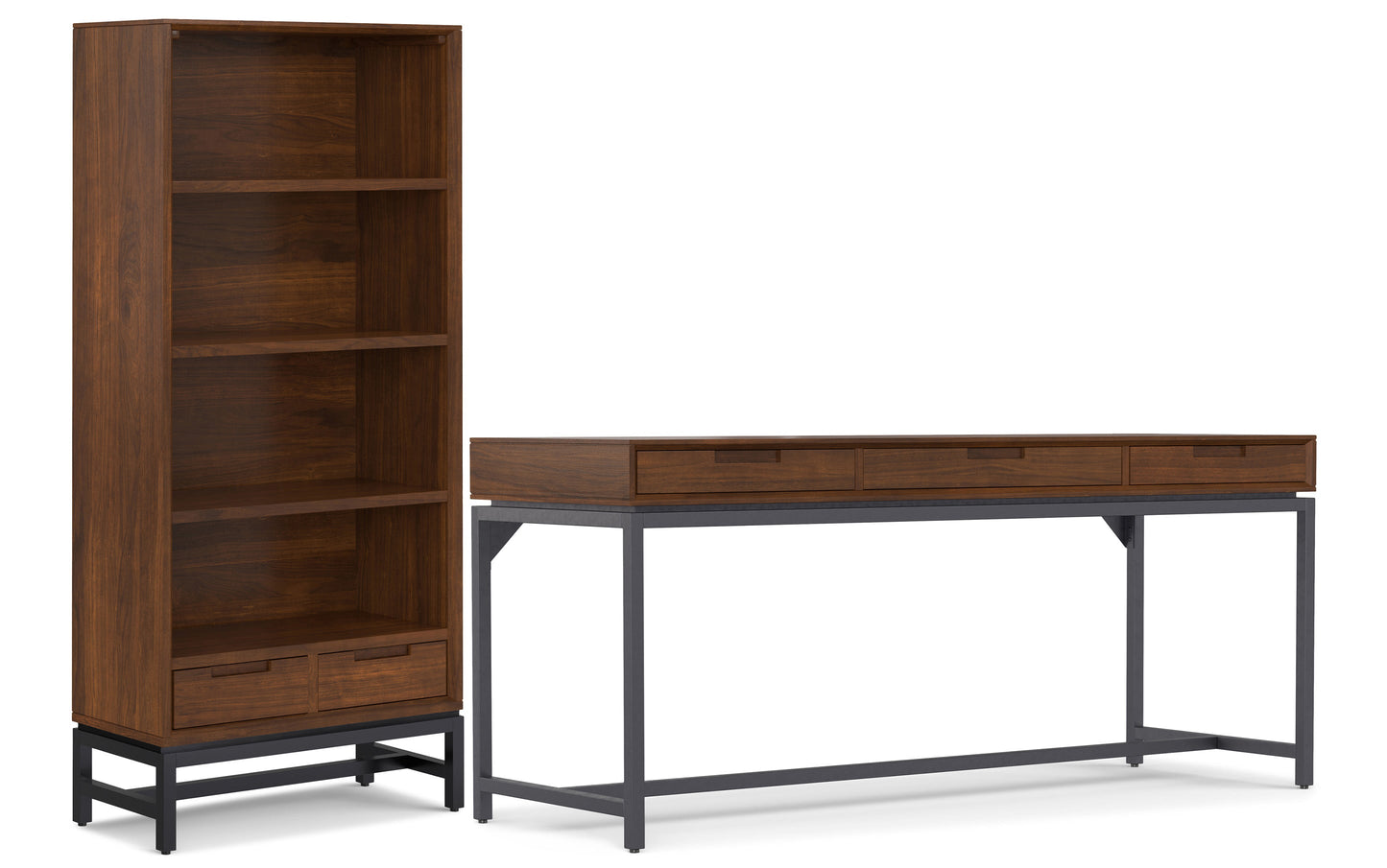 Walnut Walnut Veneer | Banting 72 inch Desk and 30 inch Bookcase in Walnut