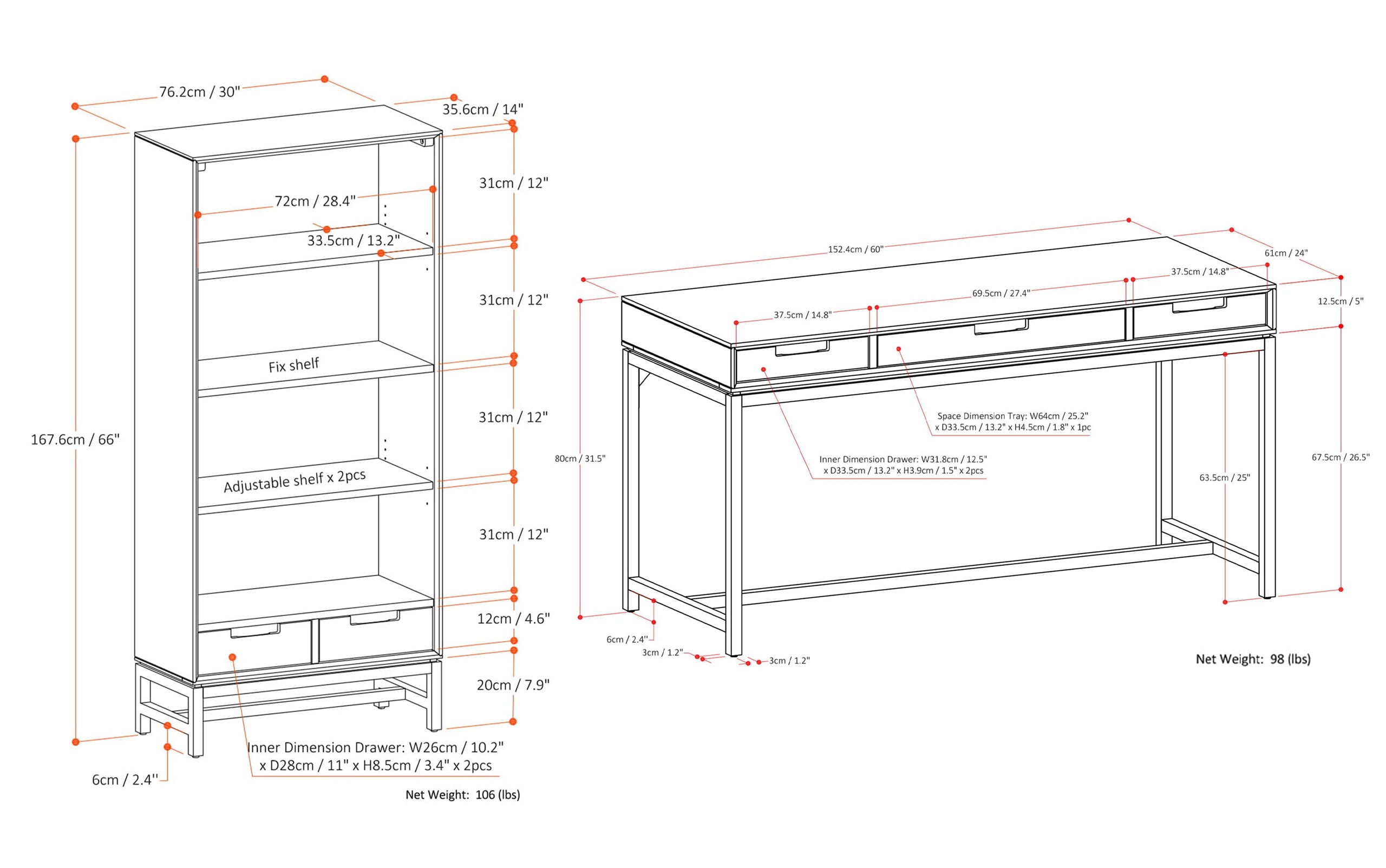 Medium Saddle Brown | Banting 60 inch Desk and 30 inch Bookcase (Set of 2)