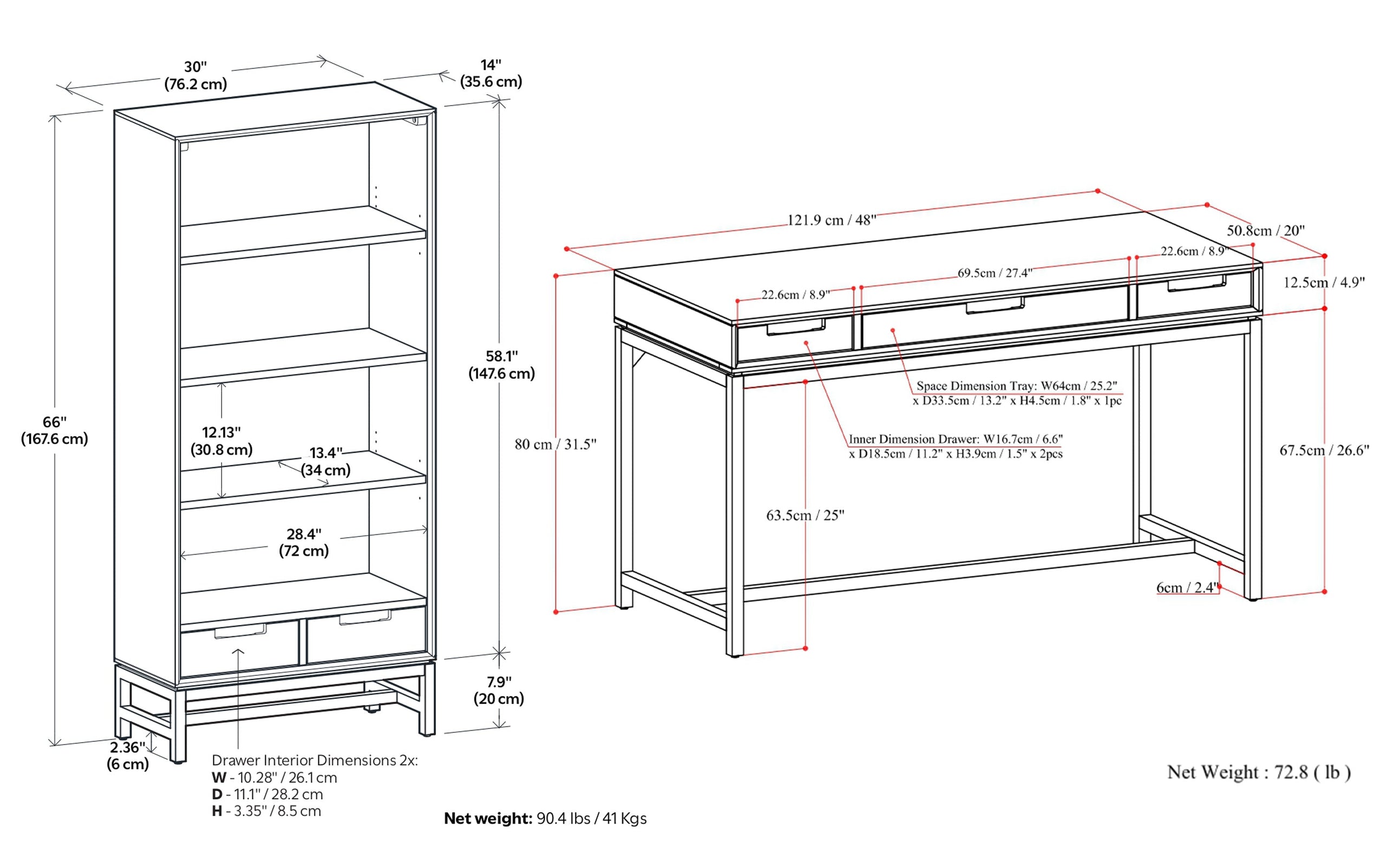 Walnut Brown | Banting 48 inch Desk and 30 inch Bookcase
