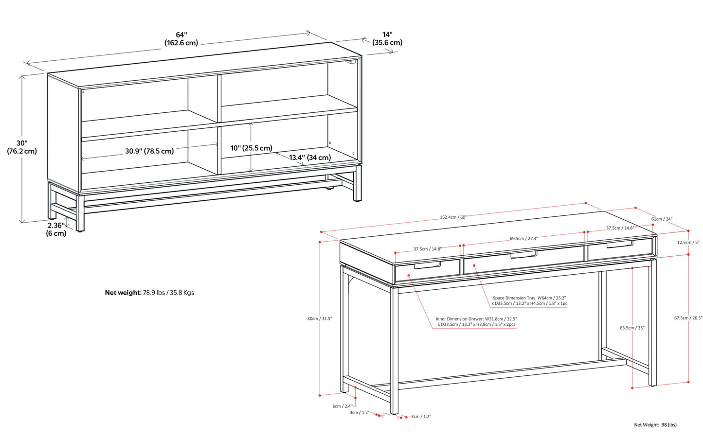 Walnut Brown | Banting 60 inch Desk and 64 inch Bookcase