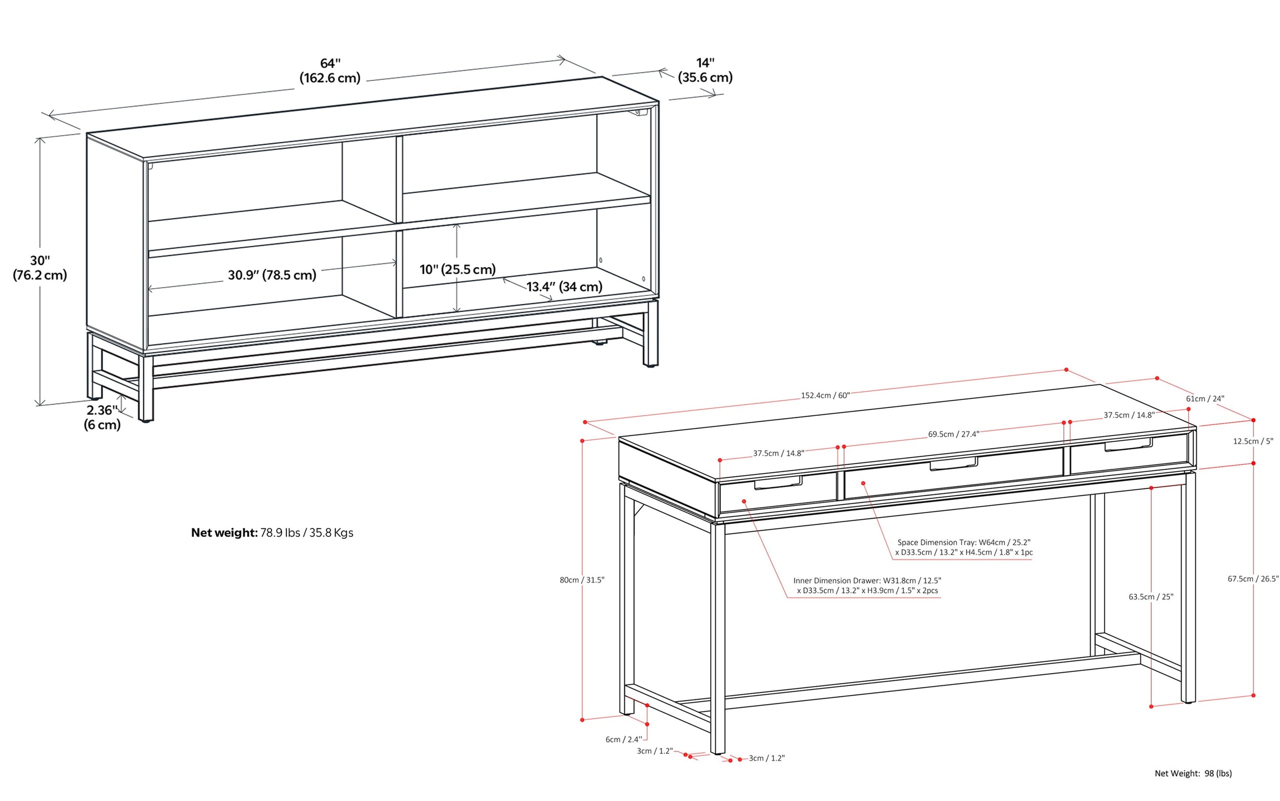Walnut Brown | Banting 60 inch Desk and 64 inch Bookcase