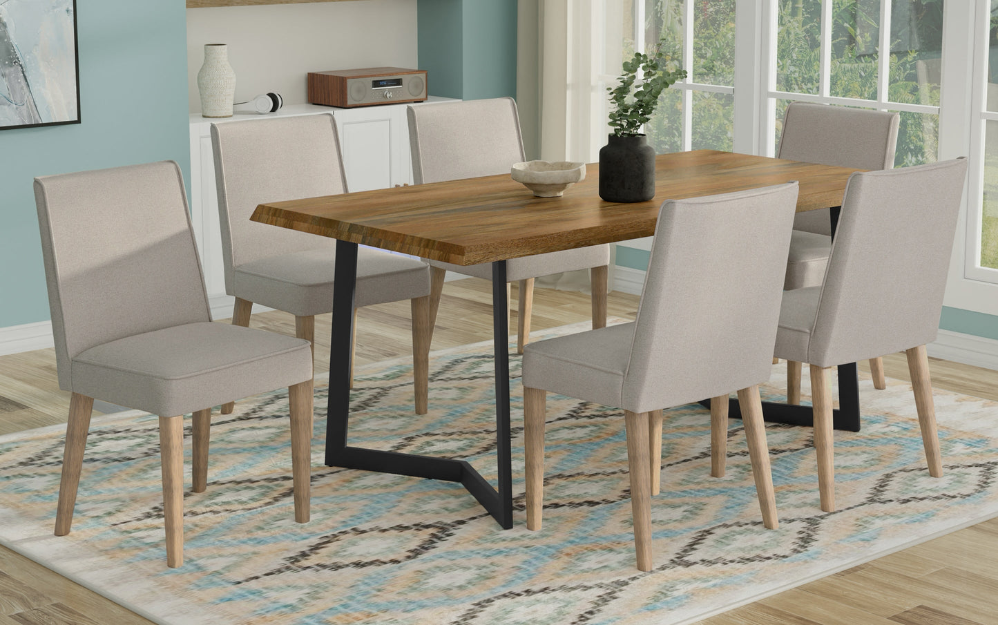 Natural Linen Style Fabric | Bartow / Watkins 7 Piece Dining Set