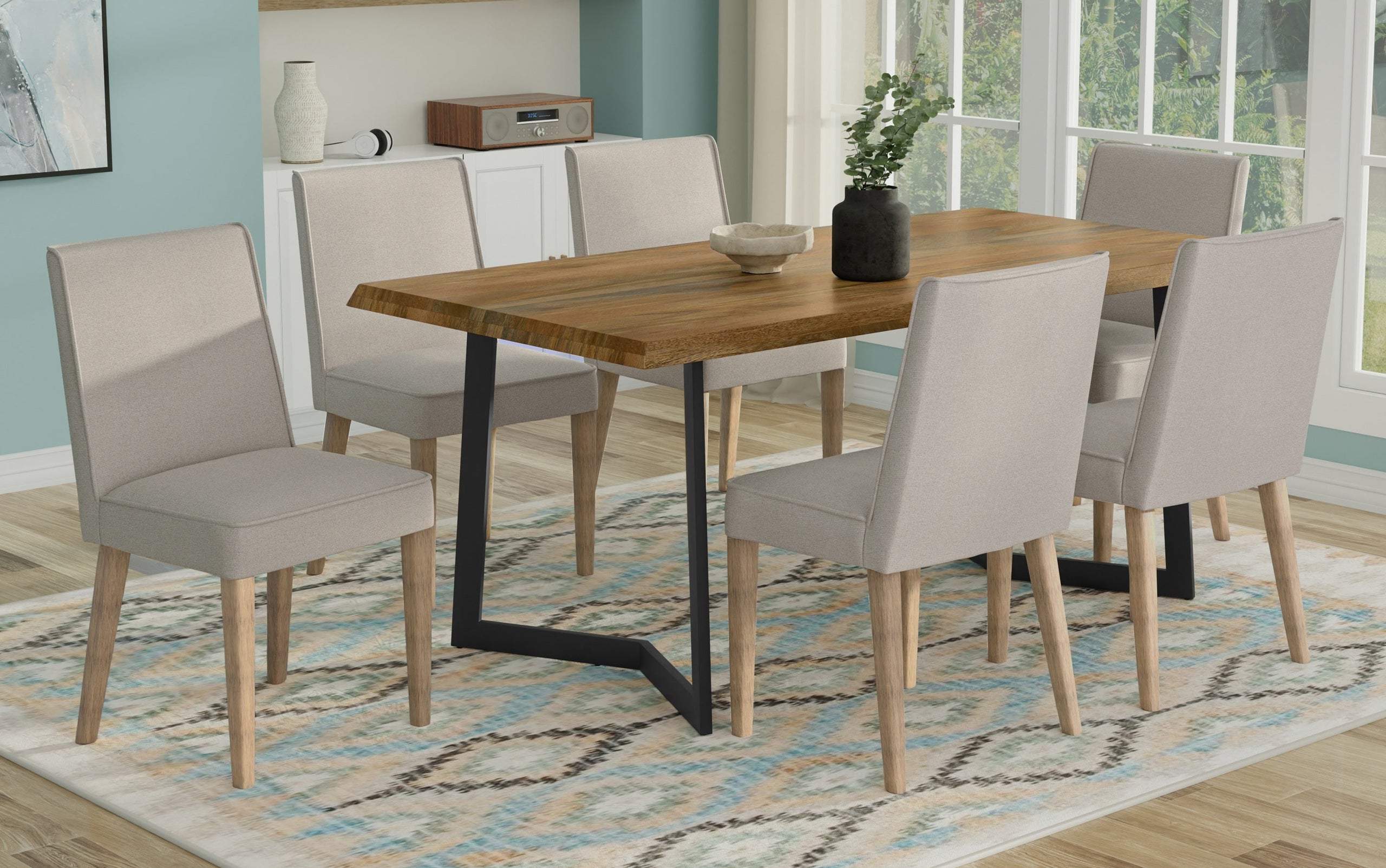 Natural Linen Style Fabric | Bartow / Watkins 7 Piece Dining Set