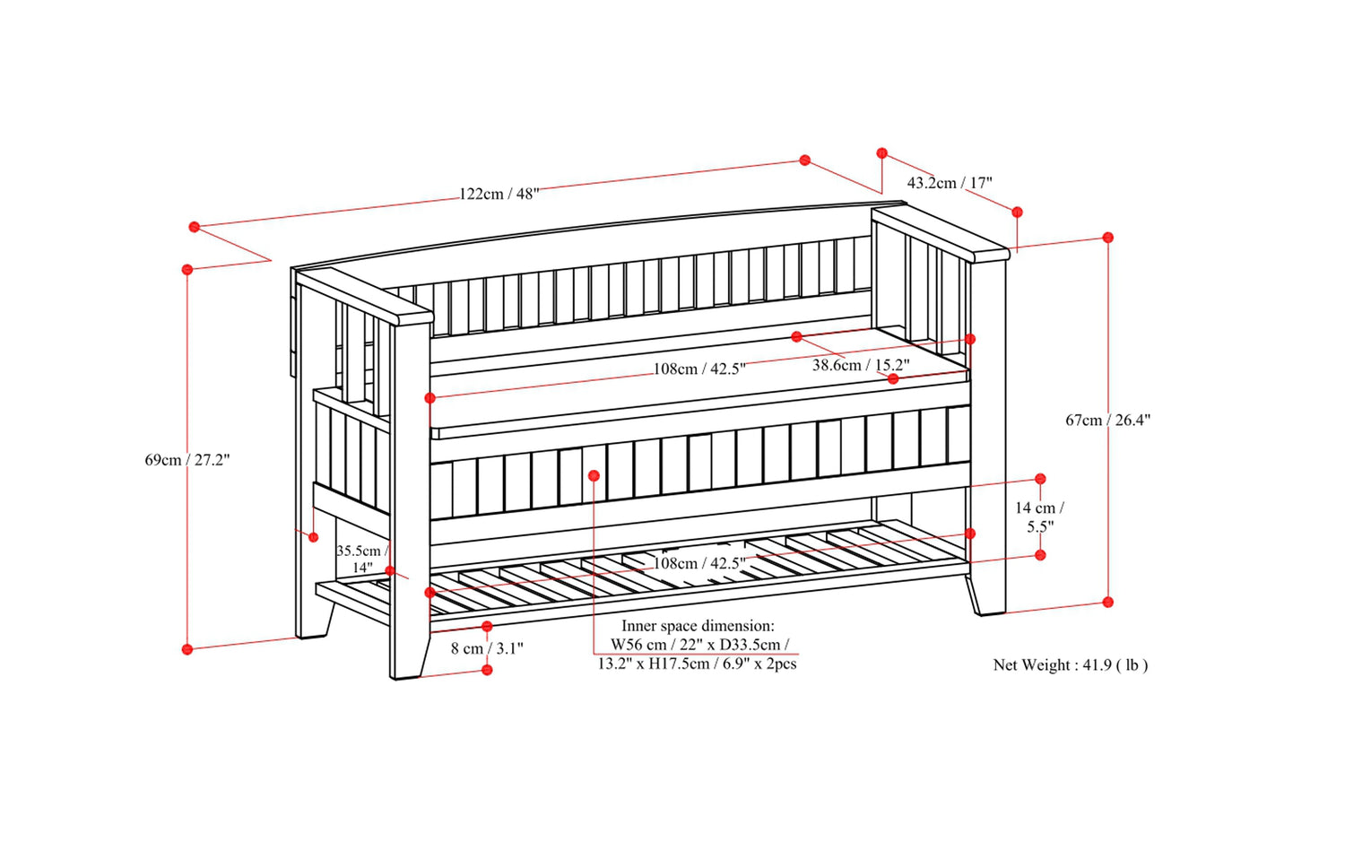 Acadian Entryway Storage Bench with Shelf