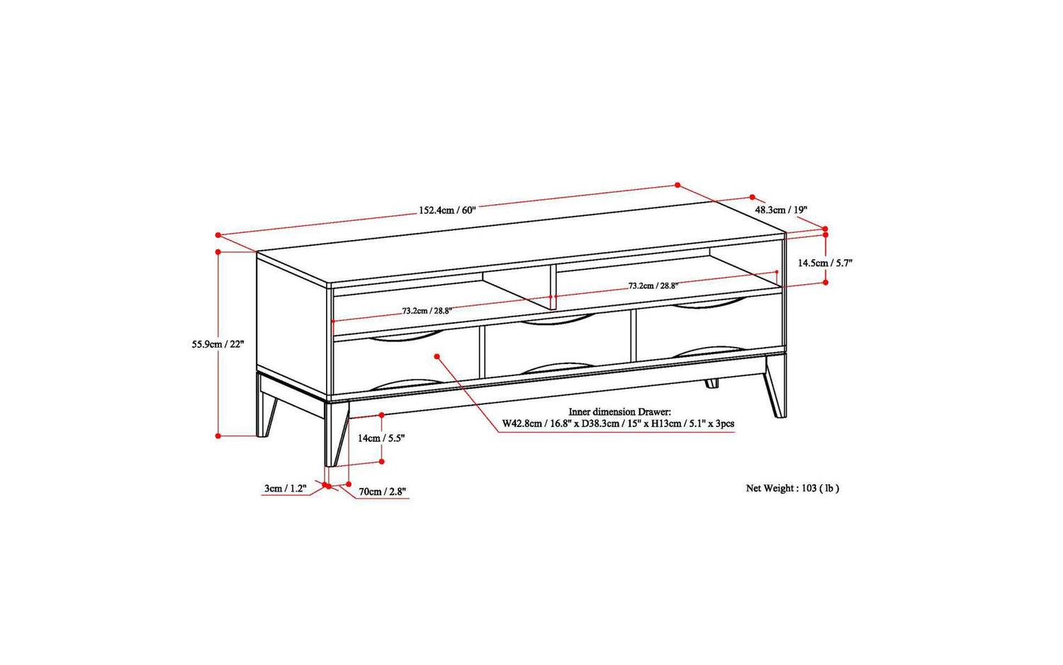 White | Harper 60 inch TV Media Stand