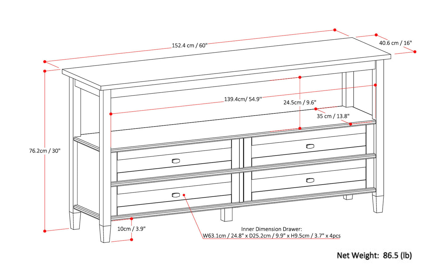 Light Golden Brown | Warm Shaker Wide Console Sofa Table