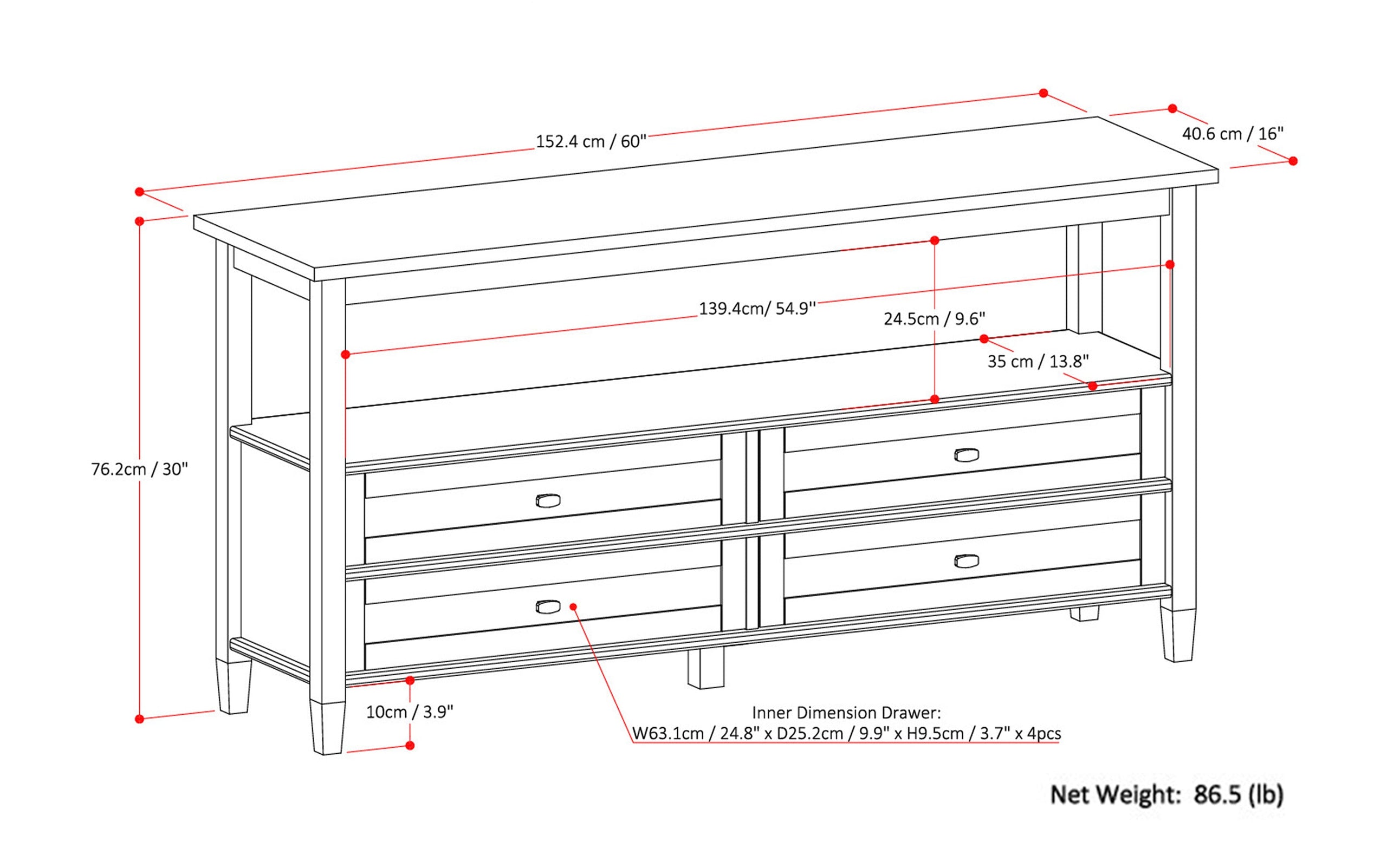 Light Golden Brown | Warm Shaker Wide Console Sofa Table
