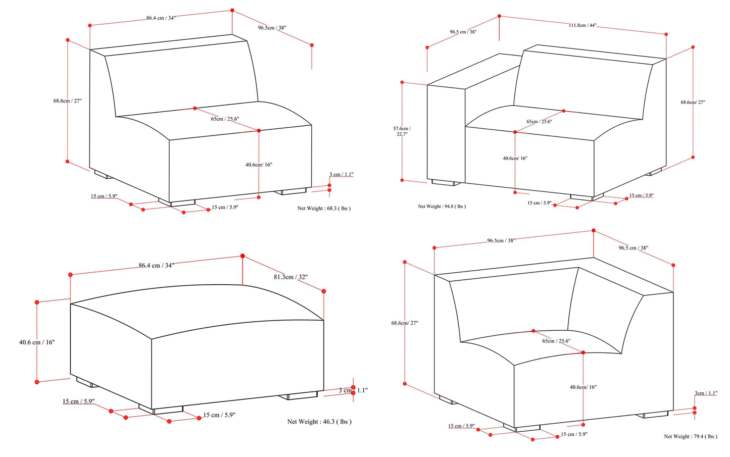 Pale Grey Performance Fabric | Rex Right Sectional and Ottoman Performance Fabric